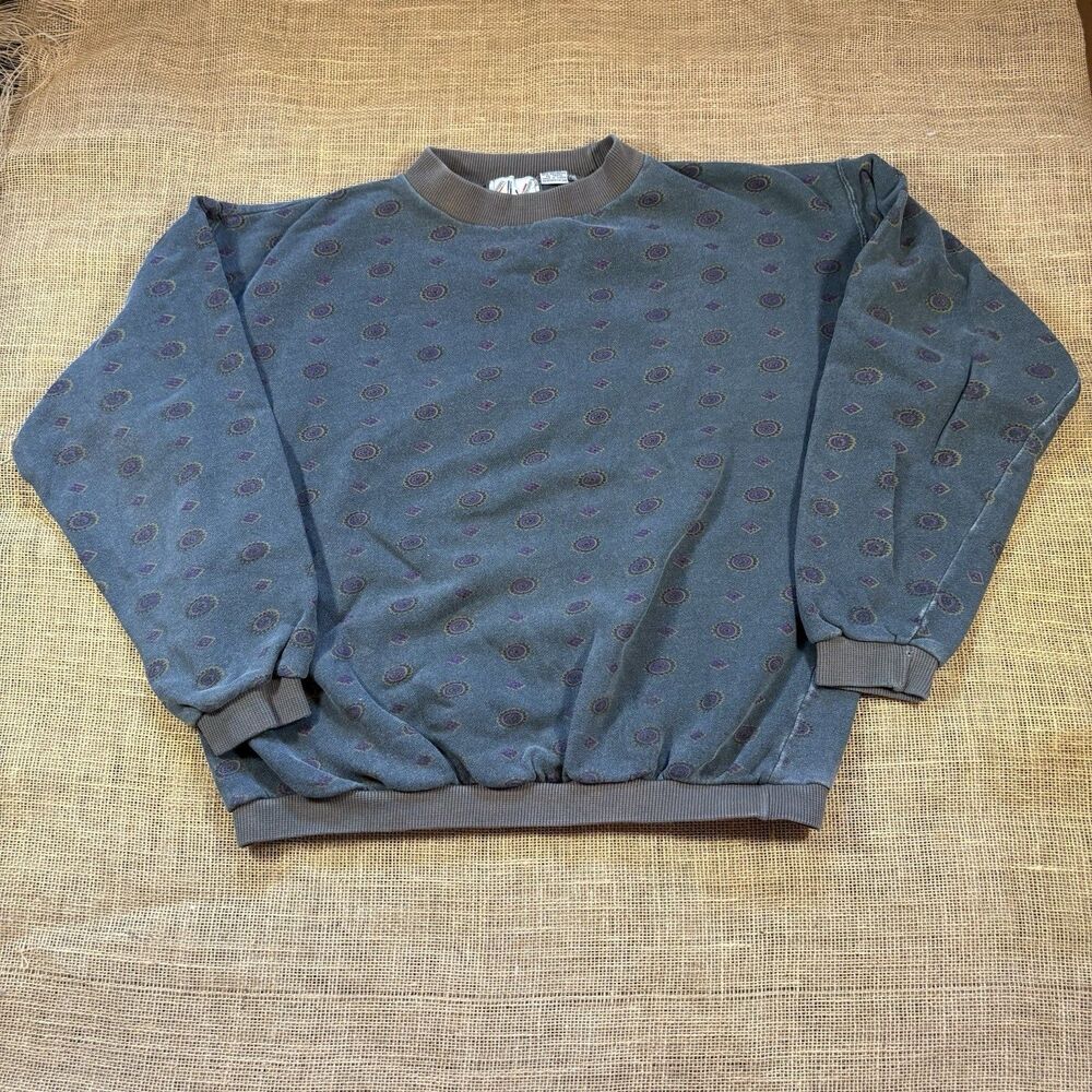 Vintage Apparel Workshop Woman's Green Geo Design Crew Neck Sweatshirt Size L